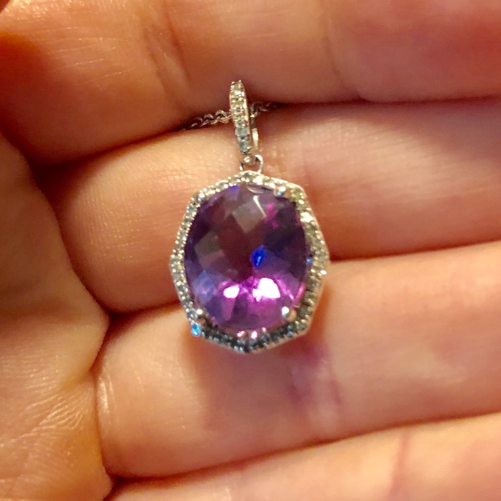 NWOT Amethyst & Diamond White Gold Necklace